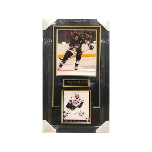 Mario Lemieux 11X14 Skating With Stick In Black With Signed Skating In White 8X10 Photo - Professionally Framed