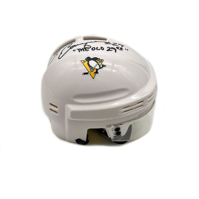 Phil Bourque Autographed Pittsburgh Penguins White Mini Helmet with "Old 29er"