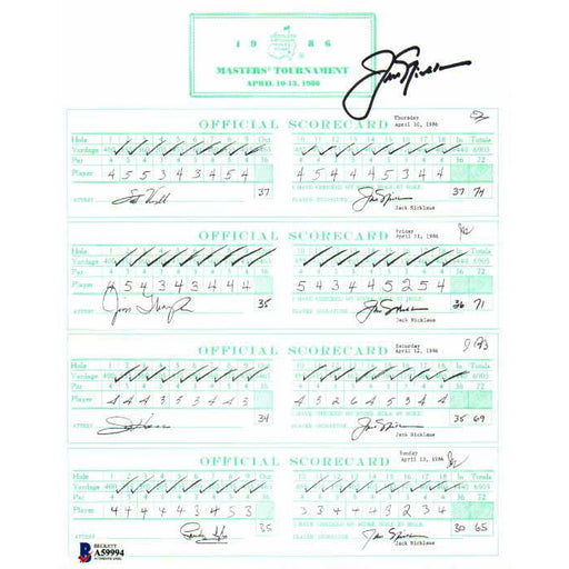 Jack Nicklaus Signed Replica Score Sheet From 1986 Masters