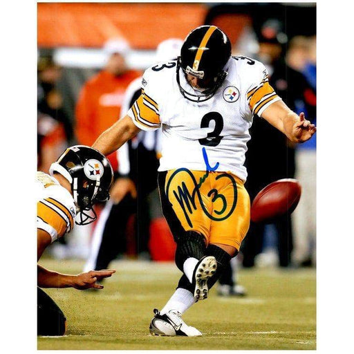 Jeff Reed Signed Kicking in White Jersey 8x10 Photo