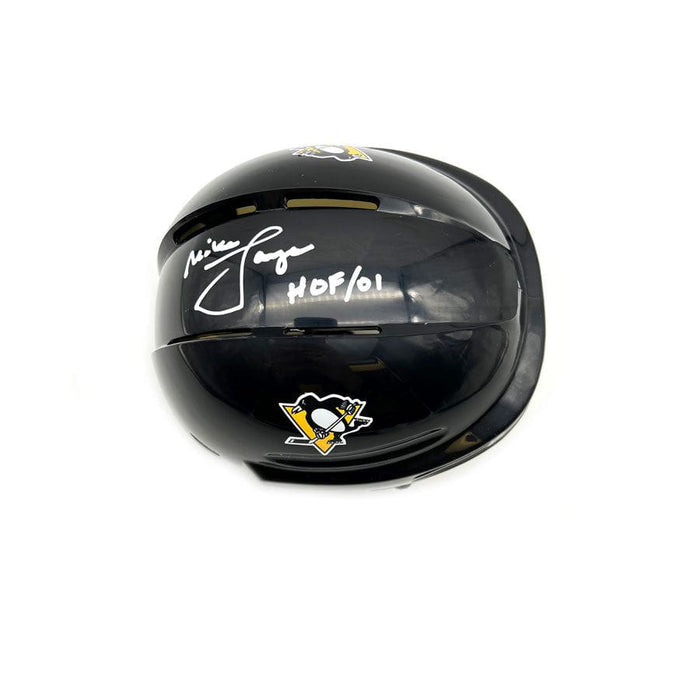 Mike Lange Autographed Black Mini Helmet with "HOF 01"