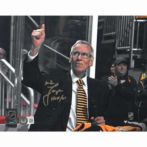 Mike Lange Autographed Thumbs Up 8x10 Photo with "HOF 01"