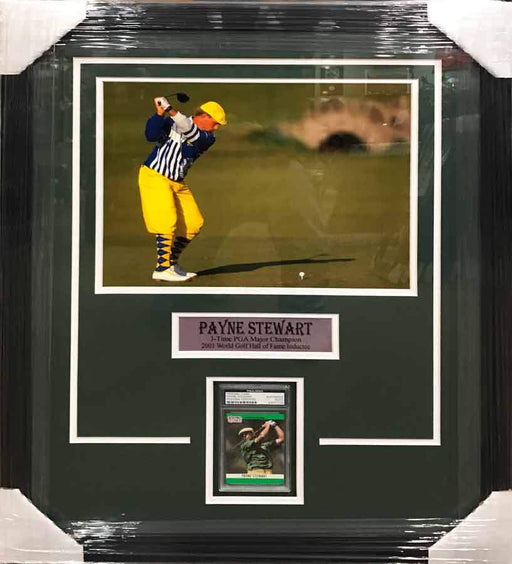 Payne Stewart Signed Card with Yellow and Blue 11x17 Photo - Professionally Framed