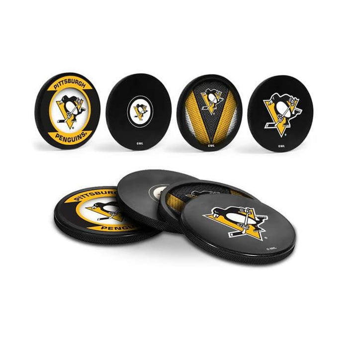 Pittsburgh Penguins Hockey Puck Drink Coasters (4-Pack) In Cube
