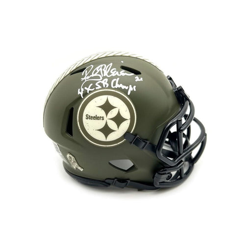 Rocky Bleier Autographed Pittsburgh Steelers Salute to Service Mini Helmet with "4X SB Champs"