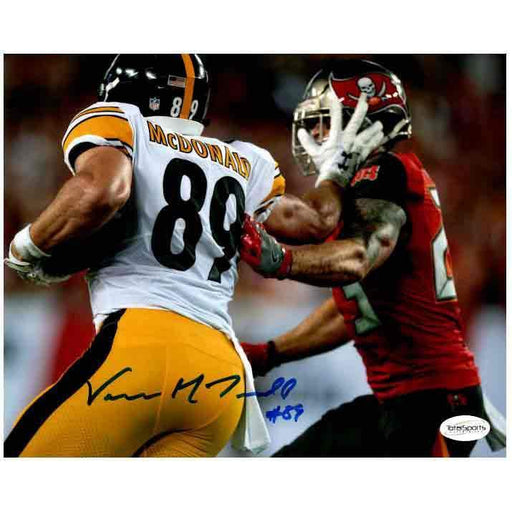 Signed STEELERS Photos Vance McDonald Signed Stiff Arm, Hand in Face Vs Bucs 8x10 Photo
