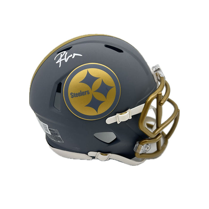 Roman Wilson Signed Pittsburgh Steelers SLATE Mini Helmet