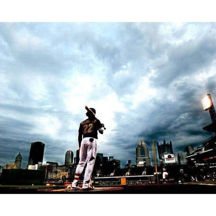 Andrew McCutchen On Deck With Bat On Shoulder In Black W/ City Unsigned 16x20 Photo