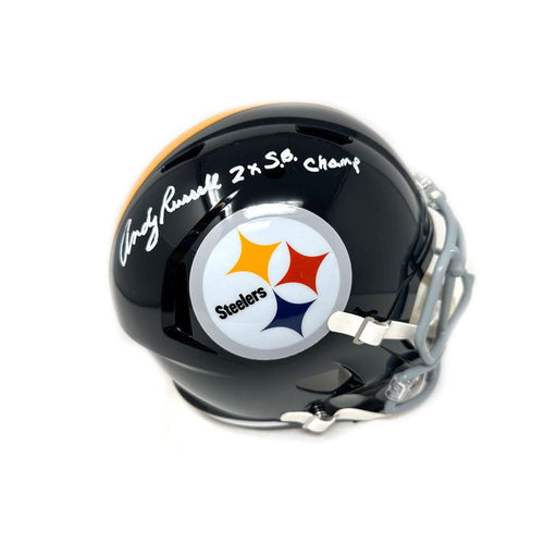 Andy Russell Signed Pittsburgh Steelers Full Sized Replica Speed Helmet with "2X SB Champs"