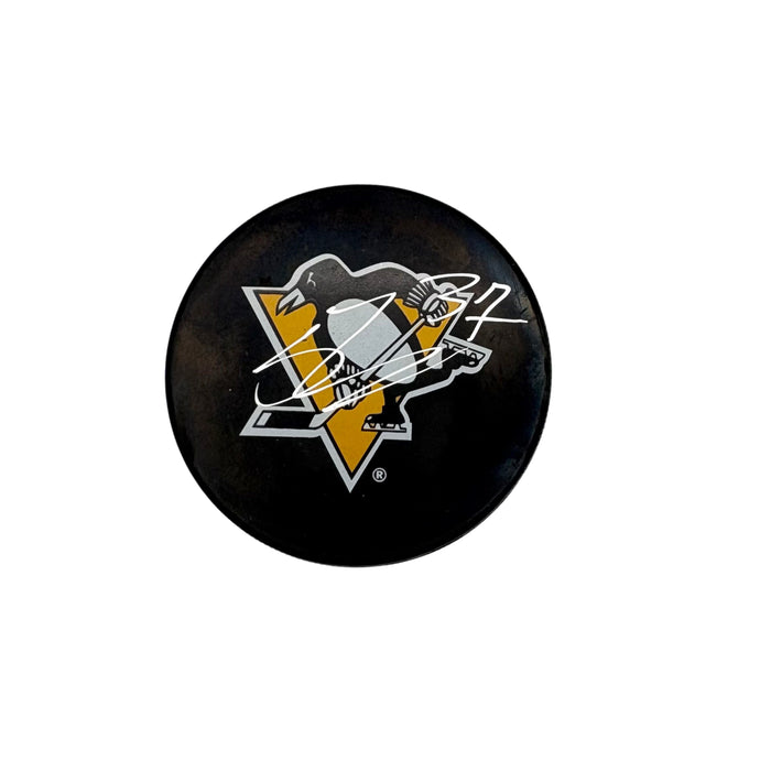 Arturs Silovs Signed Penguins Large Logo Puck