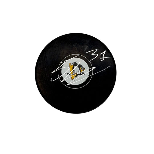 Arturs Silovs Signed Penguins Logo Puck