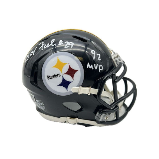 Barry Foster Autographed Pittsburgh Steelers Black Speed Mini Helmet with "92 Steelers MVP" - DAMAGED