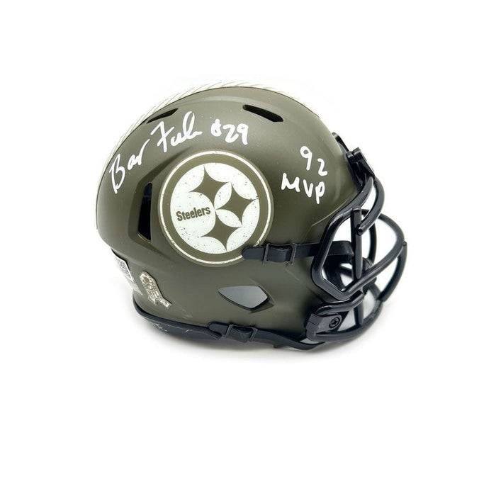 Barry Foster Autographed Pittsburgh Steelers Salute to Service Mini Helmet with "92 MVP"