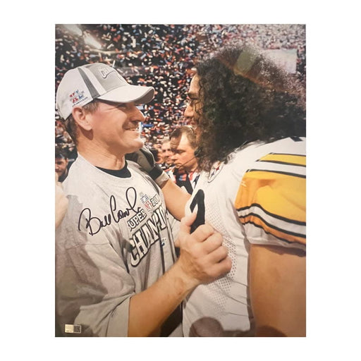 Bill Cowher Autographed Talking with Troy Polamalu 16x20 Photo