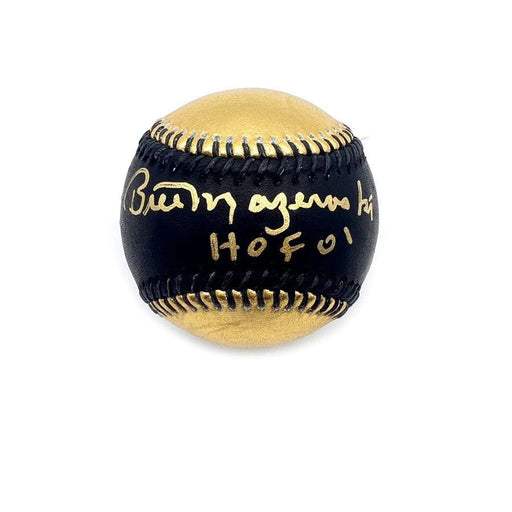 Bill Mazeroski Autographed Official Black & Gold Baseball with "HOF 01"