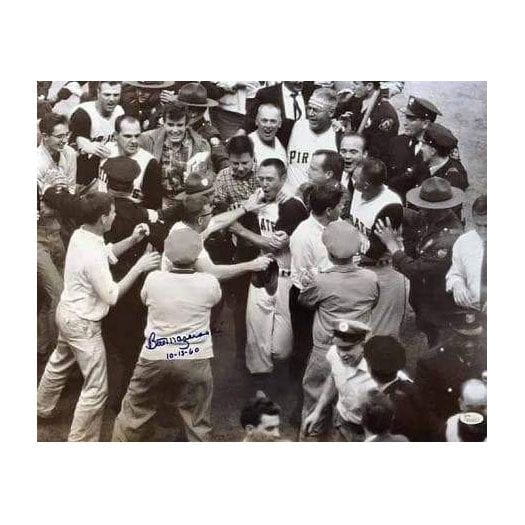 Bill Mazeroski Signed 1960 World Series Home Run Mobbed At Home Plate 16X20 Photo Inscribed '10-13-60'