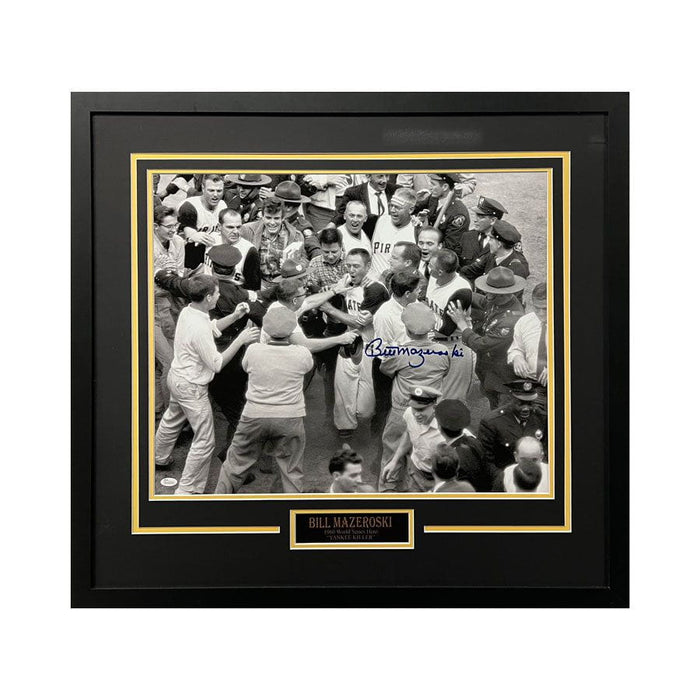 Bill Mazeroski Signed 1960 World Series Home Run Mobbed At Home Plate 20X24 Photo - Professionally Framed