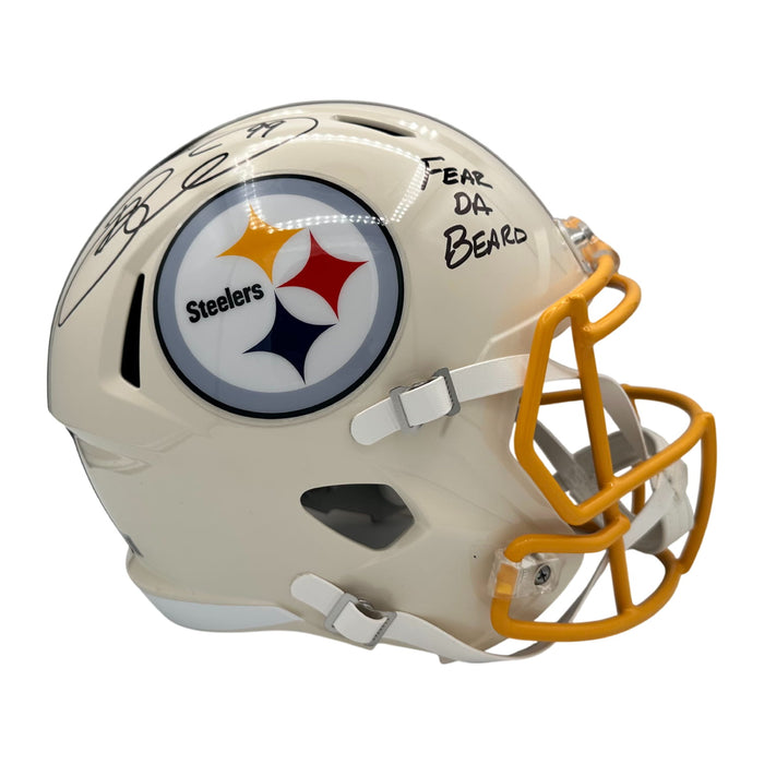 Brett Keisel Signed Pittsburgh Steelers Full Size Retro Replica Helmet with "FEAR DA BEARD"
