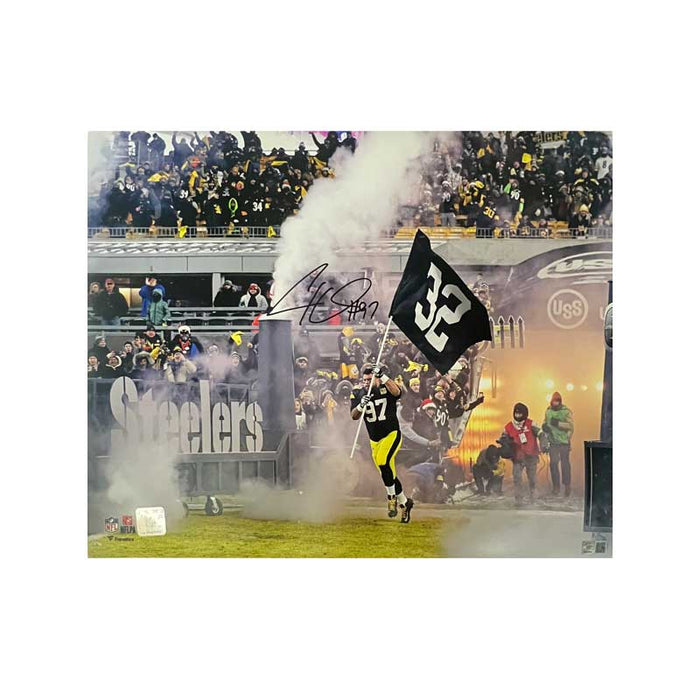 Cameron Heyward Signed Running Out with 32 Flag 16x20 Photo