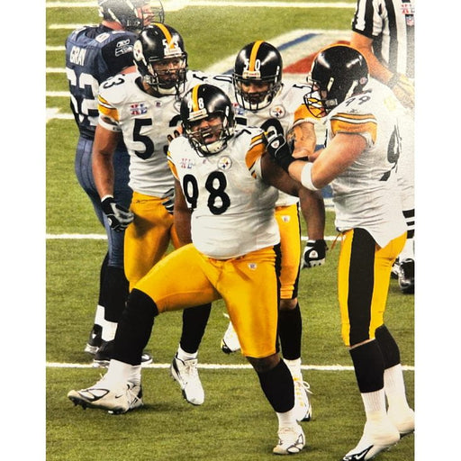 Casey Hampton Vertical Celebrating In White SB 40 Unsigned 8X10 Photo