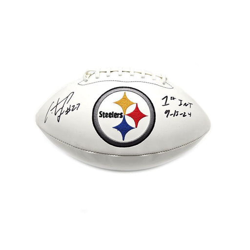 Cory Trice Signed Pittsburgh Steelers White Logo Football with "1st INT 9-15-24"