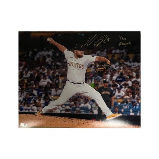 David Bednar Signed Pitching in All White 16x20 Photo with "Play Renegade"