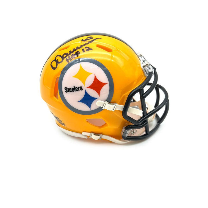 Dermontti Dawson Autographed Pittsburgh Steelers 75th Anniversary Speed Mini Helmet with Free 'HOF 12'