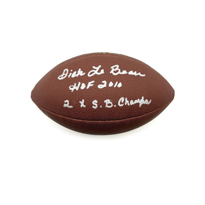 Dick Lebeau Autographed Wilson Replica Football with "HOF 2010" and "2X SB Champs" - DAMAGED