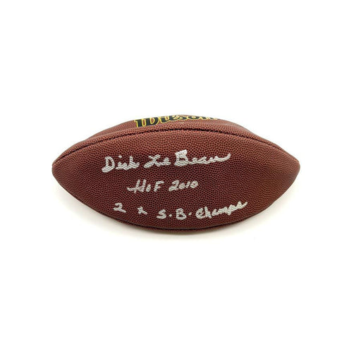 Dick Lebeau Autographed Wilson Replica Football with "HOF 2010" and "2X SB Champs" - DAMAGED