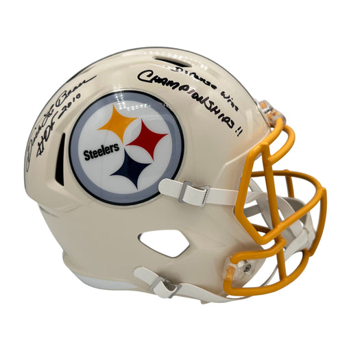 Dick LeBeau Signed Pittsburgh Steelers Full Size Retro Replica Helmet with Defense Wins Championships
