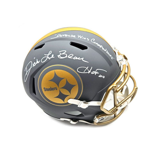 Dick Lebeau Signed Pittsburgh Steelers Replica FS SLATE Helmet with "HOF 2010" & "Defense Wins Championships"