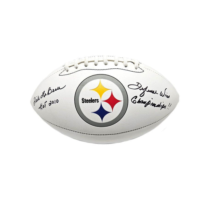 Dick Lebeau Signed Pittsburgh Steelers White Logo Football with "HOF 2010" and "Defense Wins Championships"