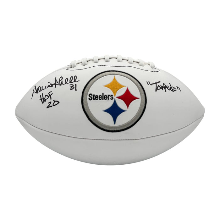 Donnie Shell Signed Pittsburgh Steelers White Logo Football with "HOF 20" & "Torpedo"