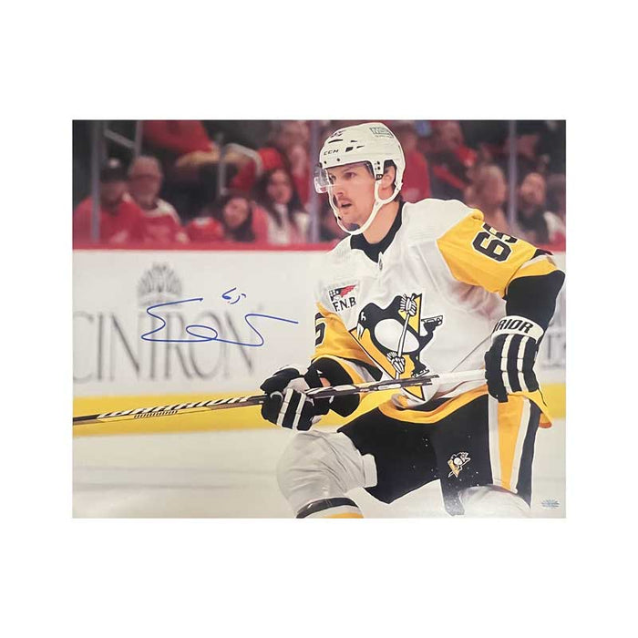 Erik Karlsson Signed in White with Stick Up 16x20 Photo