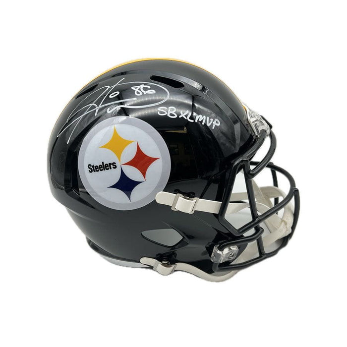 Hines Ward Signed Pittsburgh Steelers SB XL Black Speed Replica Helmet with "SB XL MVP"