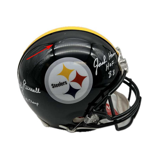 Jack Ham and Andy Russell Autographed Pittsburgh Steelers Black Full Size Speed Replica Helmet - DAMAGED