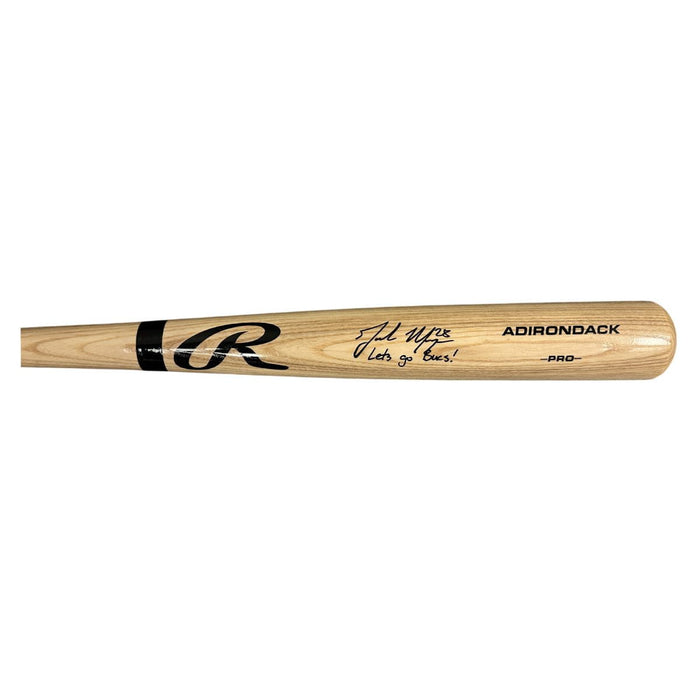 Jake Mangum Signed Ash Rawlings Baseball Bat with "Let's Go Bucs!"