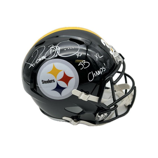 Jerome Bettis Signed Pittsburgh Steelers SB XL Full Size Black Replica Speed Helmet with "SB XL Champs"