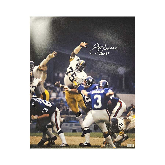 Joe Greene Signed Blocking Field Goal in White Uniform 16x20 Photo
