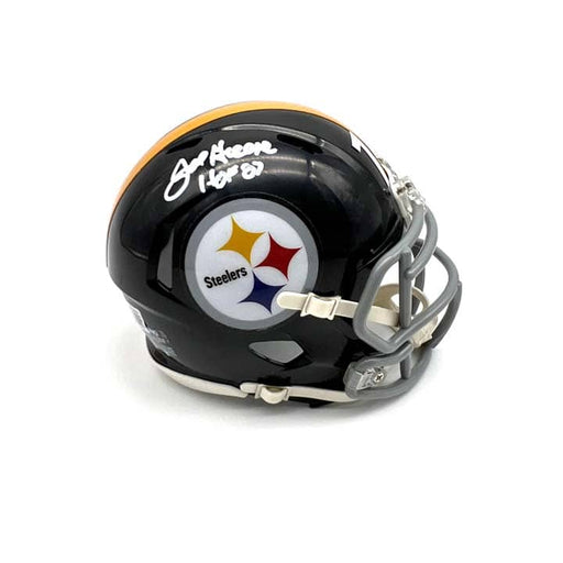 Joe Greene Signed Pittsburgh Steelers Black TB Speed Mini Helmet with HOF 87 - DAMAGED