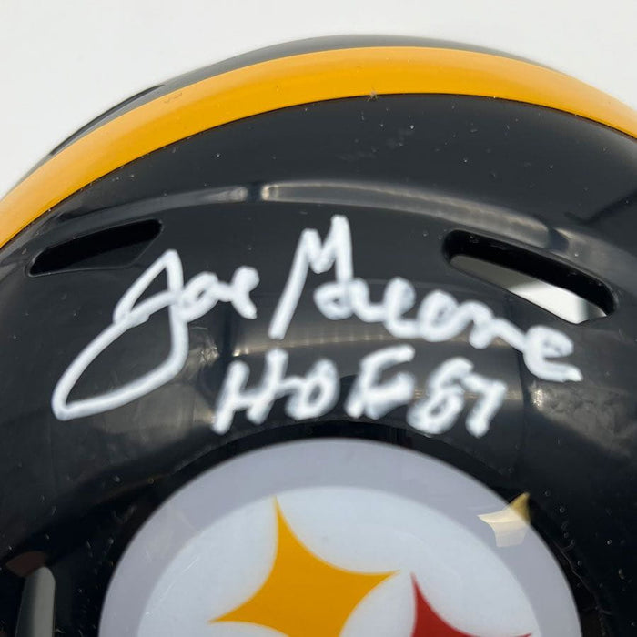Joe Greene Signed Pittsburgh Steelers Black TB Speed Mini Helmet with HOF 87 - DAMAGED #4