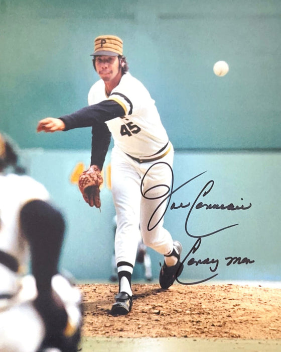 John Candelaria Signed Pitching in White 8X10 Photo Inscribed 'Candy Man'