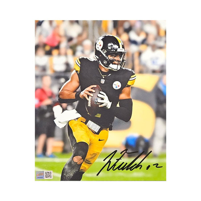 Justin Fields Signed Dropping Back in Black 8x10 Photo