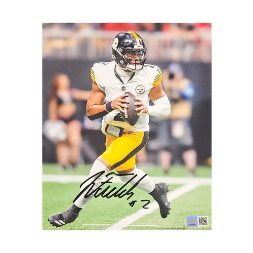 Justin Fields Signed Dropping Back in White 16x20 Photo