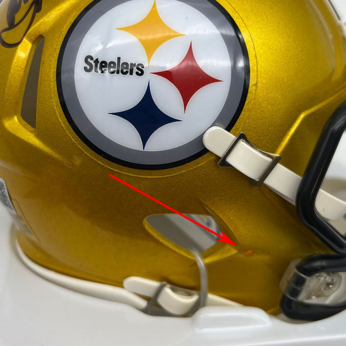 Larry Brown Signed Pittsburgh Steelers Flash Mini Helmet - DAMAGED