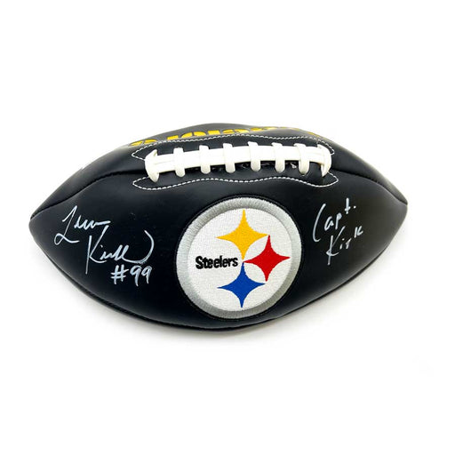 Levon Kirkland Autographed Pittsburgh Steelers Black Logo Football with "Capt Kirk" - DAMAGED #2