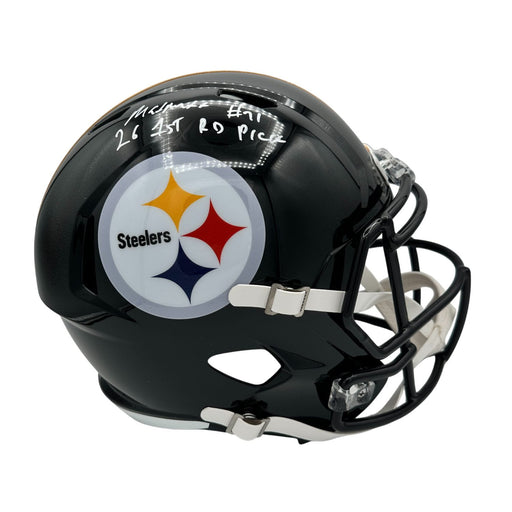Max Iheanachor Signed Pittsburgh Steelers Full Size Speed Replica Helmet with "26 1st RD Pick"