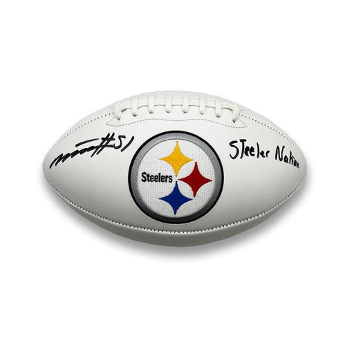 Myles Jack Signed Pittsburgh Steelers White Logo Football with "Steeler Nation" (Damaged)