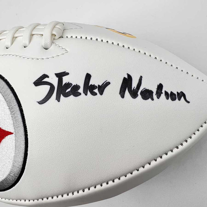 Myles Jack Signed Pittsburgh Steelers White Logo Football with "Steeler Nation" (Damaged)