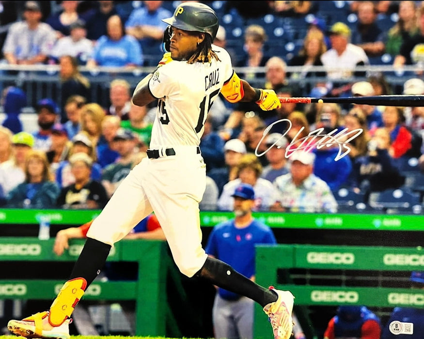 Oneil Cruz Signed Swinging in White Front View 16x20 Photo